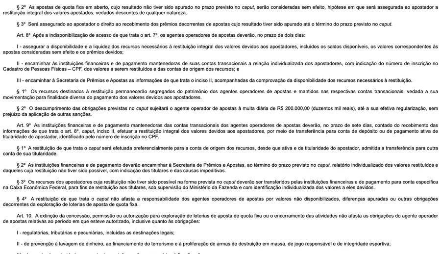 Art. 9º: bancos devolvendo saldo de apostador