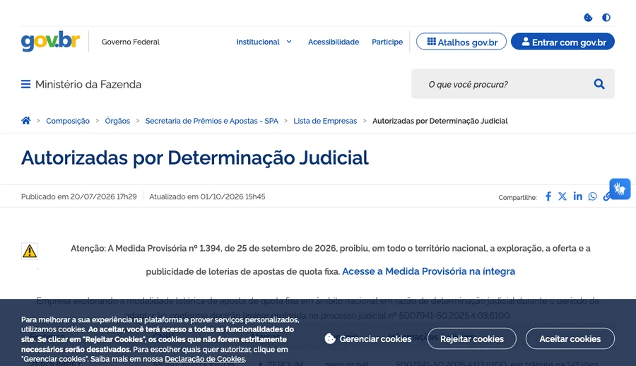 Lista de autorizadas por determinação judicial